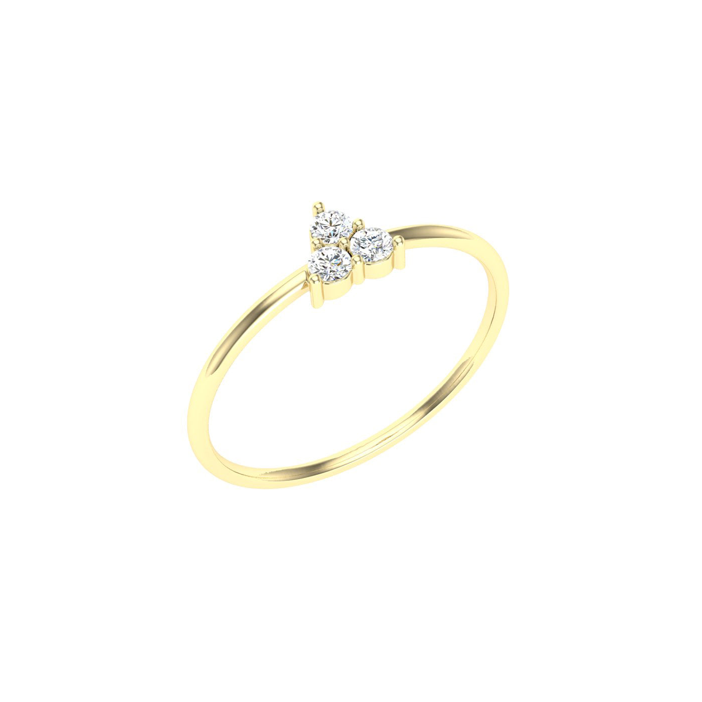 Crest Round 3 Stone Solitaire Moissanite Engagement Ring Yellow Gold
